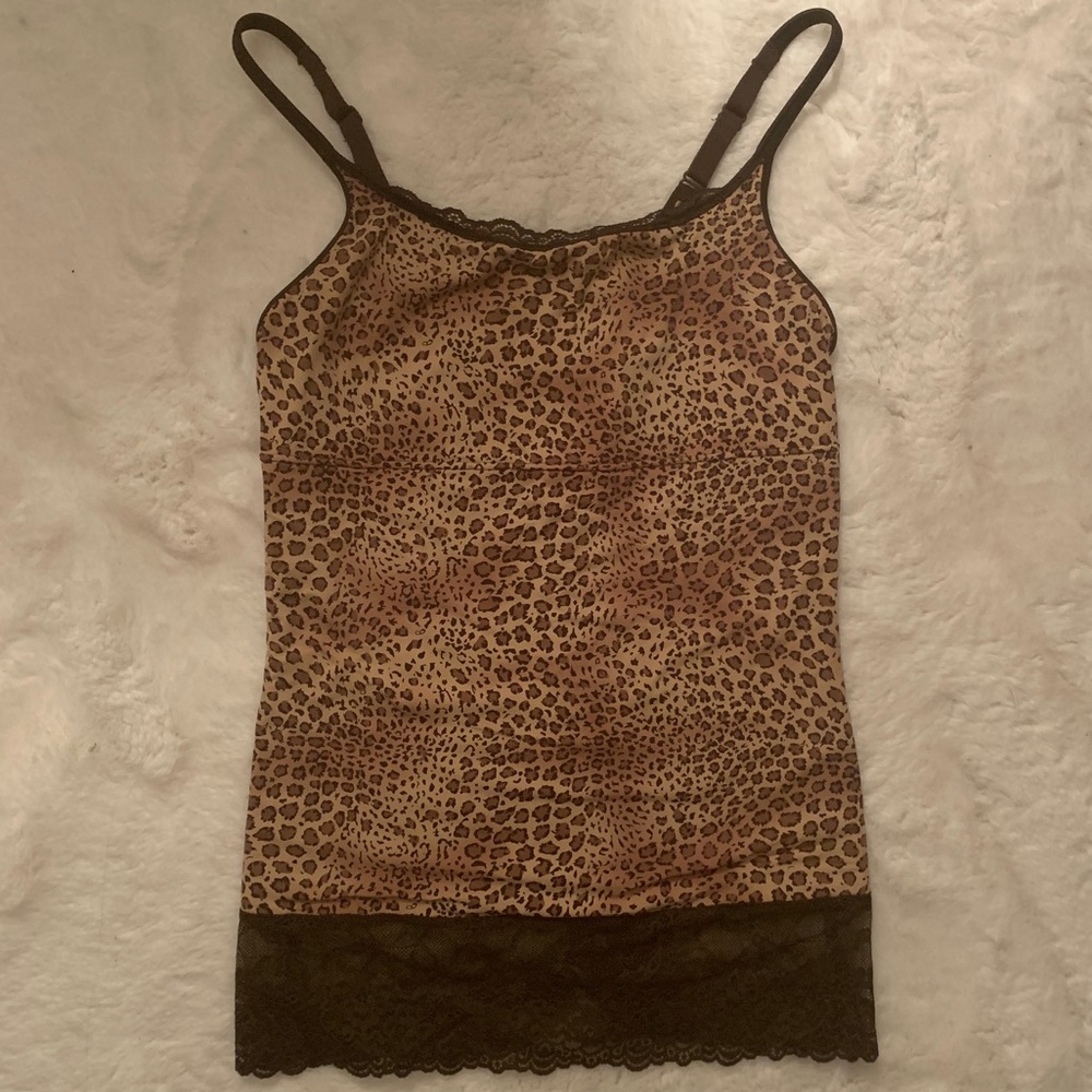 Y2K vintage cheetah print and brown lace tank